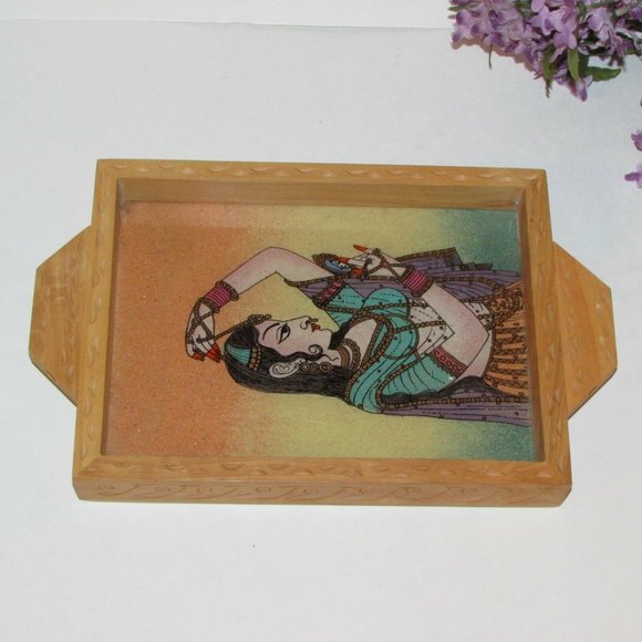 Small Tray Boho Style Real Crushed Gemstones Hand Crafted Decor - Picture 3 of 7